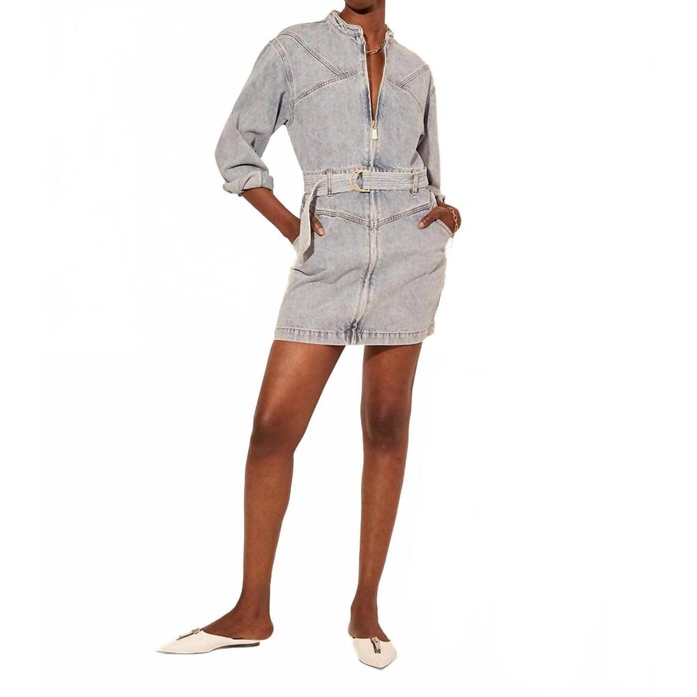 NEW KIVARI jimmy denim mini dress in light blue acid wash - Picture 2 of 4